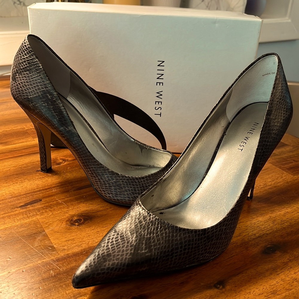 Gray & Black, Faux Snake Skin heels